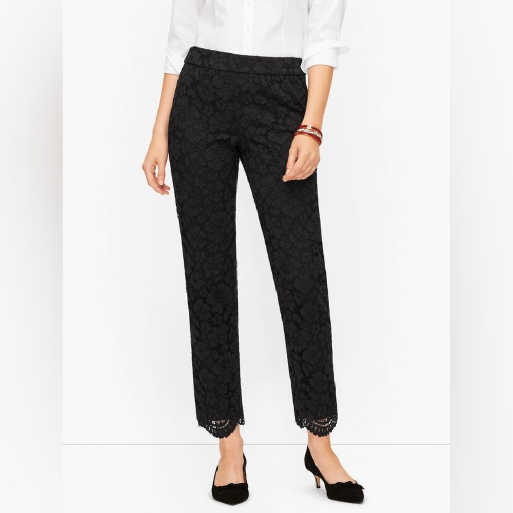 Talbots Floral Lace Black Pants size 6 Petite